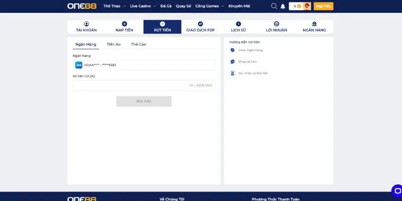 Hướng dẫn nạp tiền one88